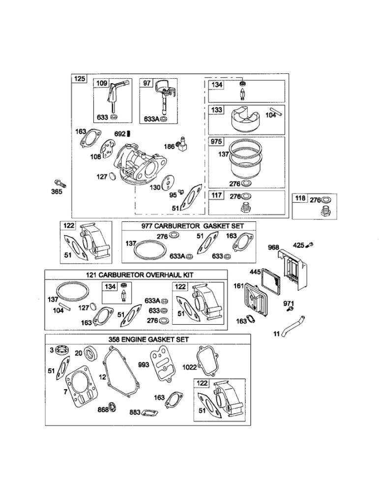 Carburetor/Kits/Gaskets Diagram and Parts List for 120412  Briggs and Stratton Engine
